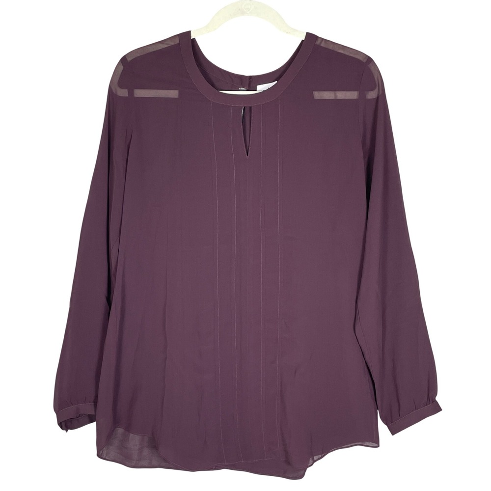 Cabi Blouse Womens Medium Purple Very Good Sheer Panel Pintuck 3092 Long Sleeve